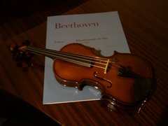 普通サイズの楽譜と小さいヴァイオリン